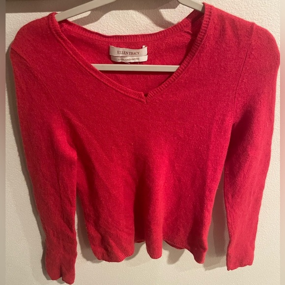 Ellen Tracy cashmere sweater red v-neck pullover size Small - Picture 1 of 8